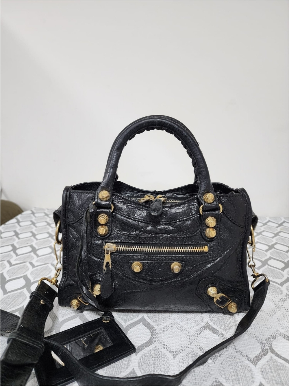 BALENCIAGA Agneau Giant 12 Gold Hardware Mini City Black